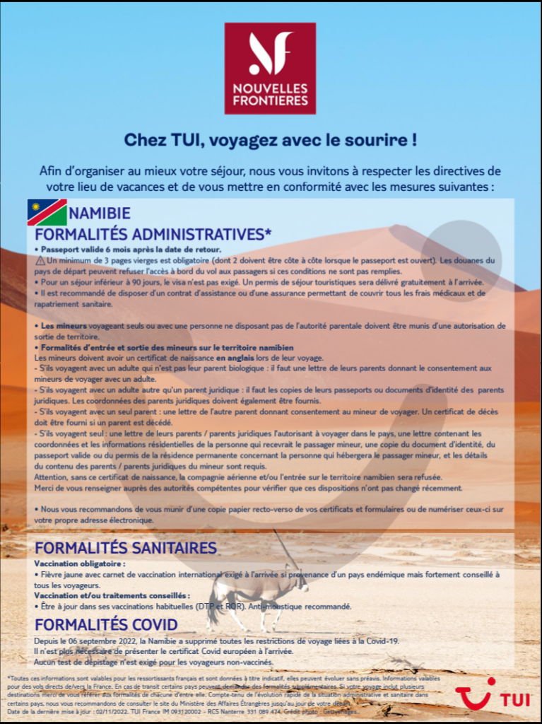 PDF formalités voyage Namibie